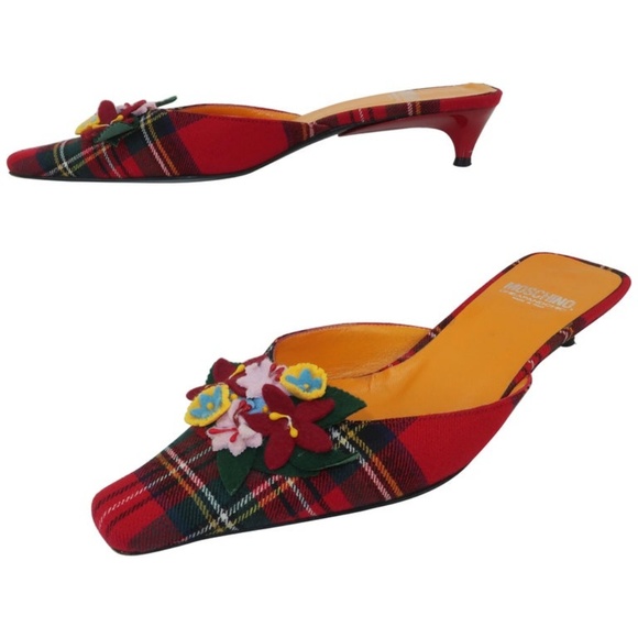 Moschino Shoes - Moschino Plaid Wool Kitten Heel Mules Shoes